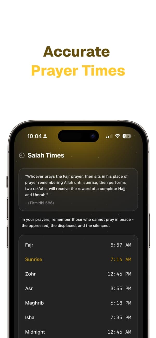 Accurate daily prayer times