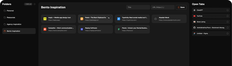 Pane new tab bookmark manager